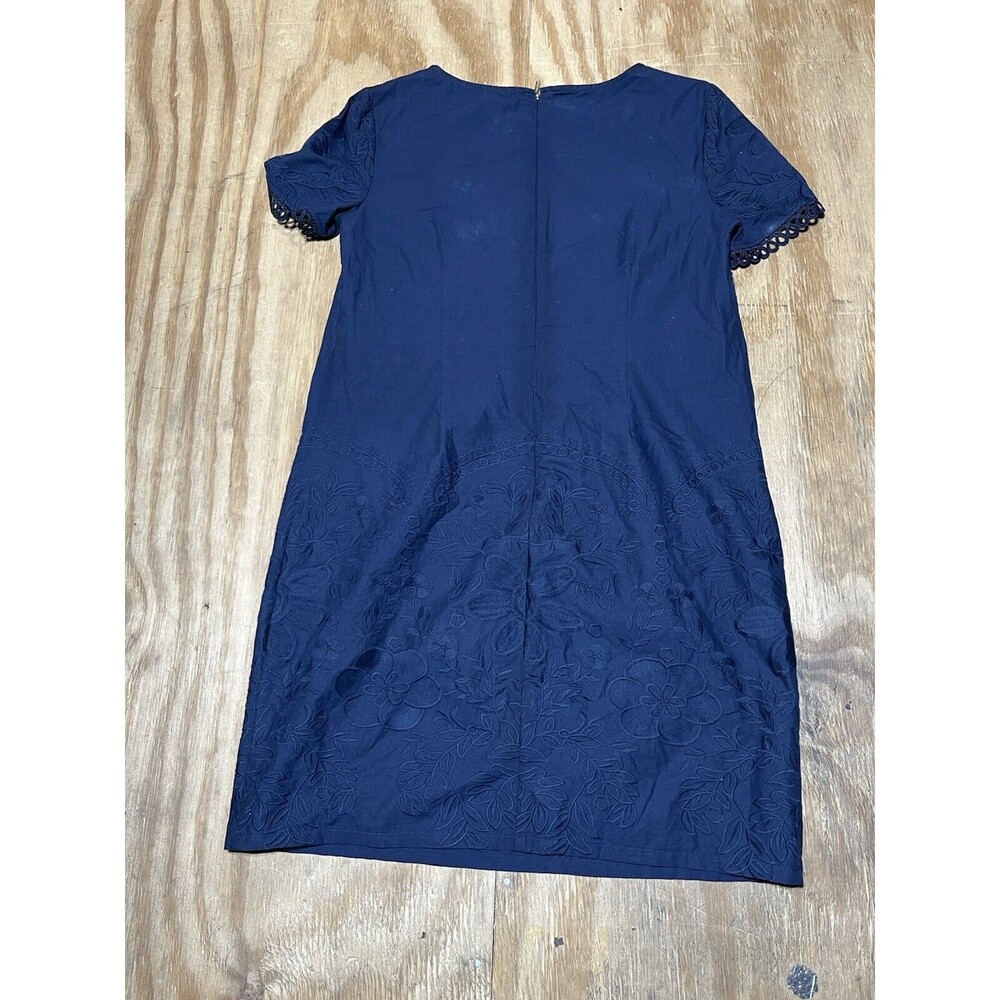 Karl Lagerfeld Paris Floral Applique Dress Blue Knit Shortsleeve women 12@H8 Zip